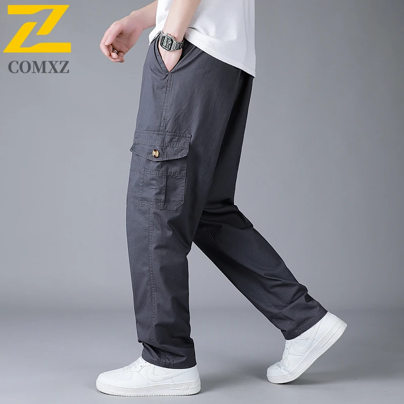 Multi-Pocket Cargo Pants Men's Spring and Autumn Outdoor Camping Baggy Cotton Straight Trousers Plus Size Jogger Sports Pants
