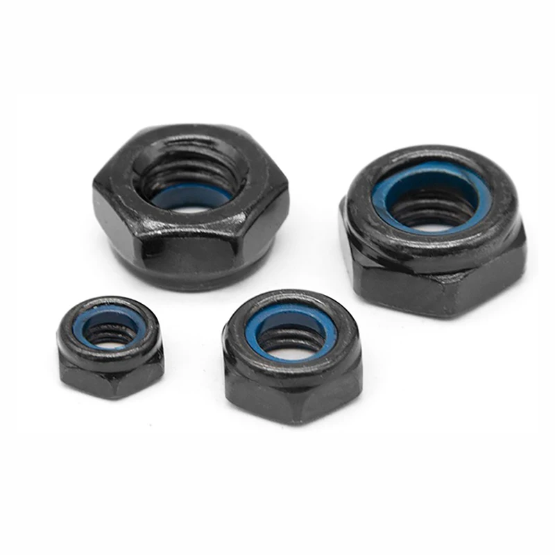 Black Zinc Anti Loosening Nut Black Locking Nut Anti Detachment Hexagonal Nylon Self-locking Locking Nut M3/M4/M5/M6/M8/M16