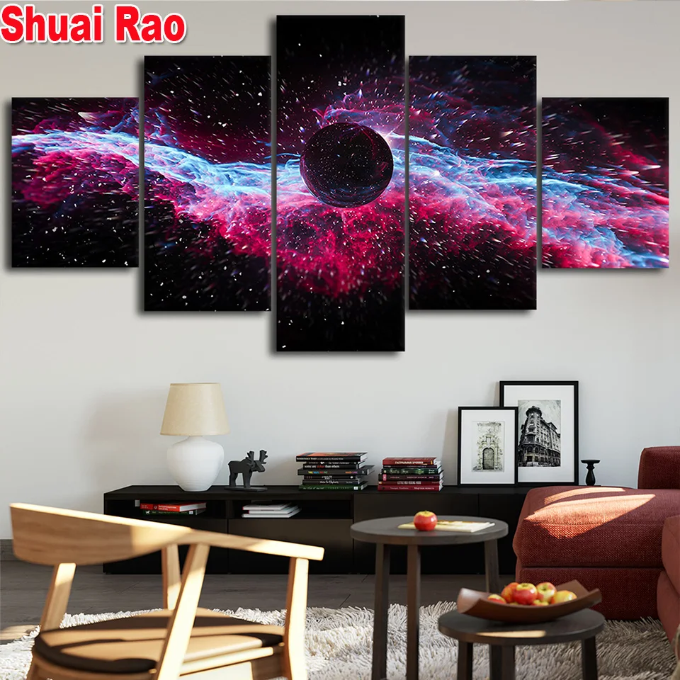 

Multi-Panel diamond painting complete novelty Black Hole Science Fiction Picture diamond embroidery 5 piece set diamond mosaic ,