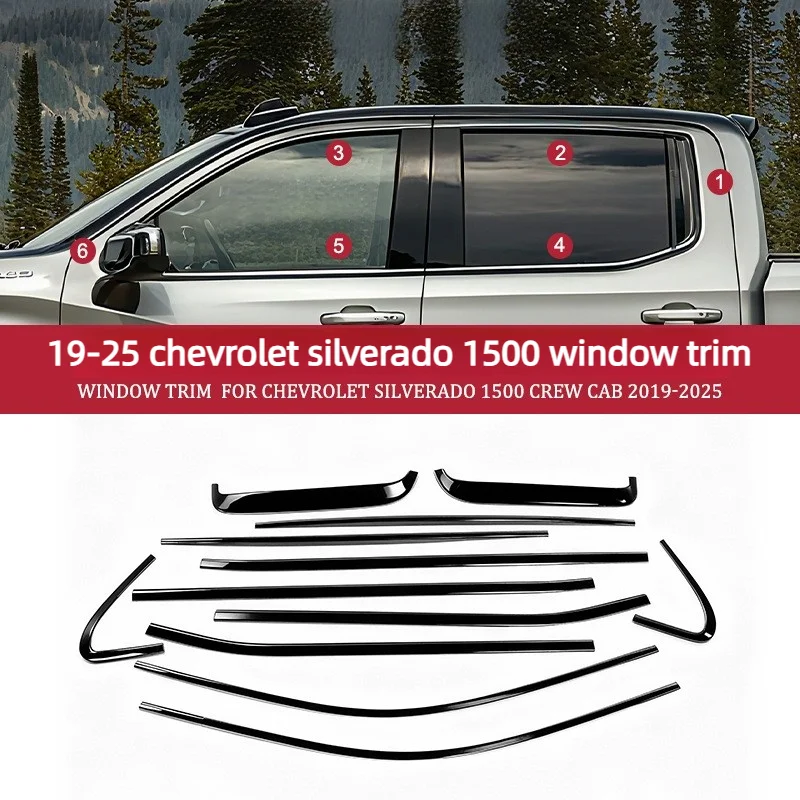 

Suitable For 2019-2025 Chevrolet Silverado 1500 Window Trim Modification Hd2500/3500 Black Chrome Decoration