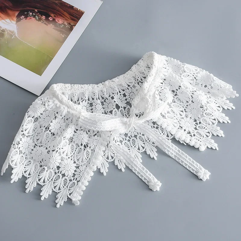 Linbaiway Lace Removable Shoulder Wraps Detachable Collar Floral Embroidery Fake Collar Shawl Female for Women False CollarL