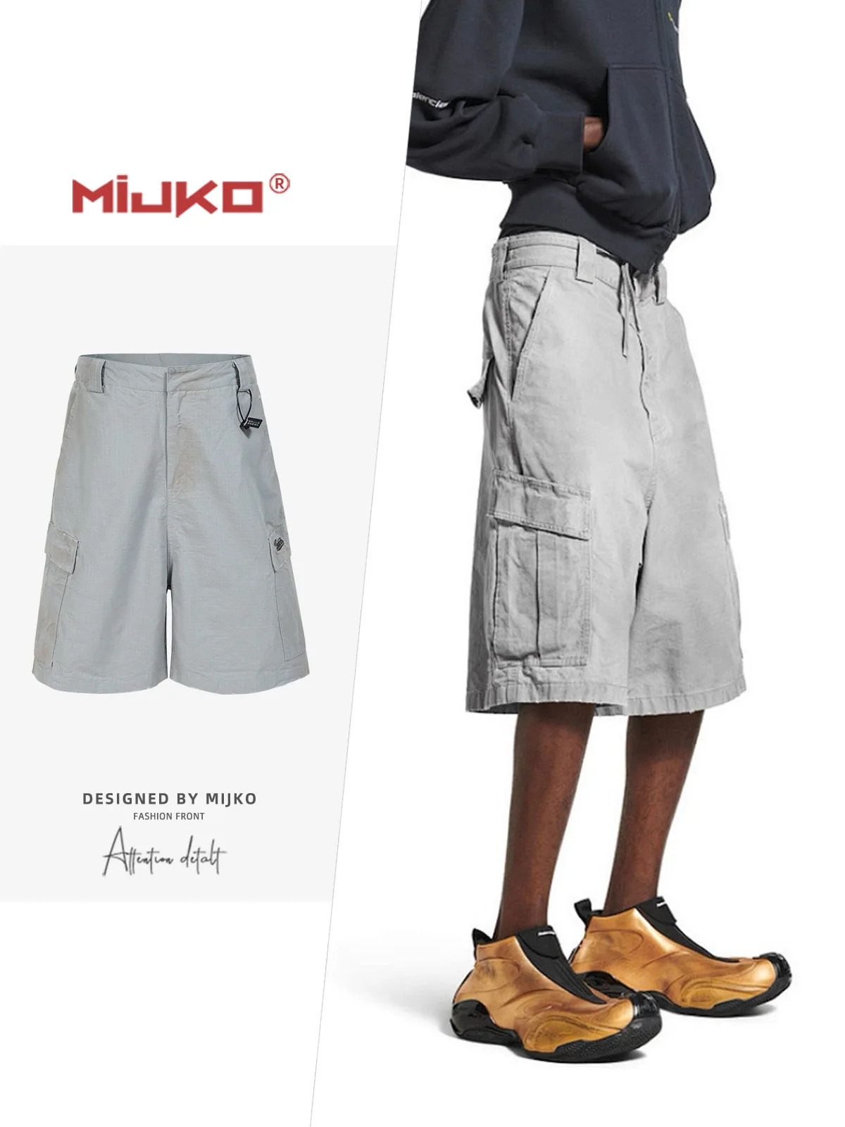 

MIJKO Embroidered Dirty Dyed Destroyed Vintage Cargo Five-Panel Shorts 8535
