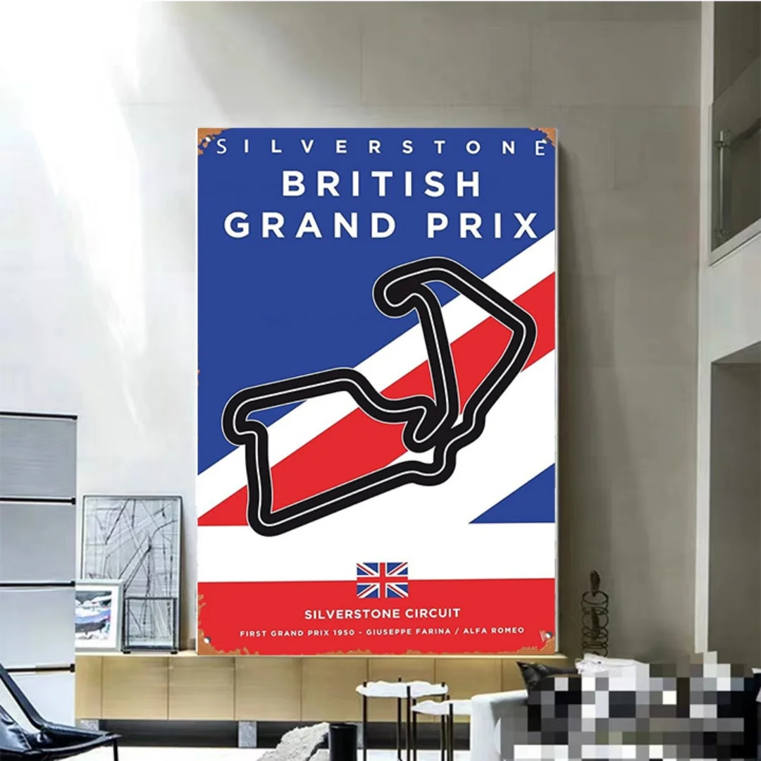 1950 F1 Silverstone Race Track Minimal Poster British Grand Prix Circuit First Grand Prix 1950 – Giuseppe Farina / Alfa Romeo