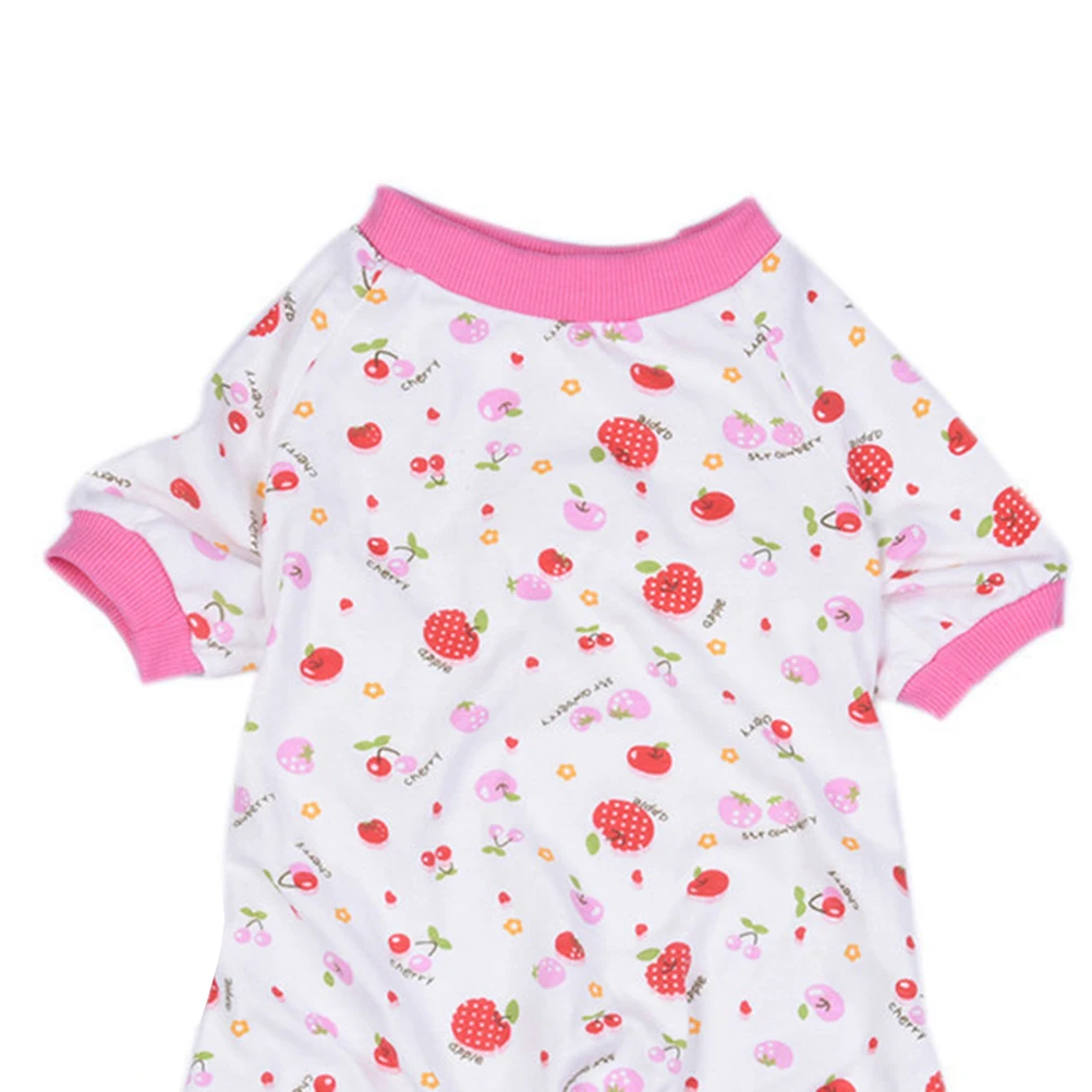 

Cherry Printed Dog Pajamas Autumn Winter Clothes Sleepwear Puppy Comfortable Durable Outdoor Walking Jogging Photo Session Xs