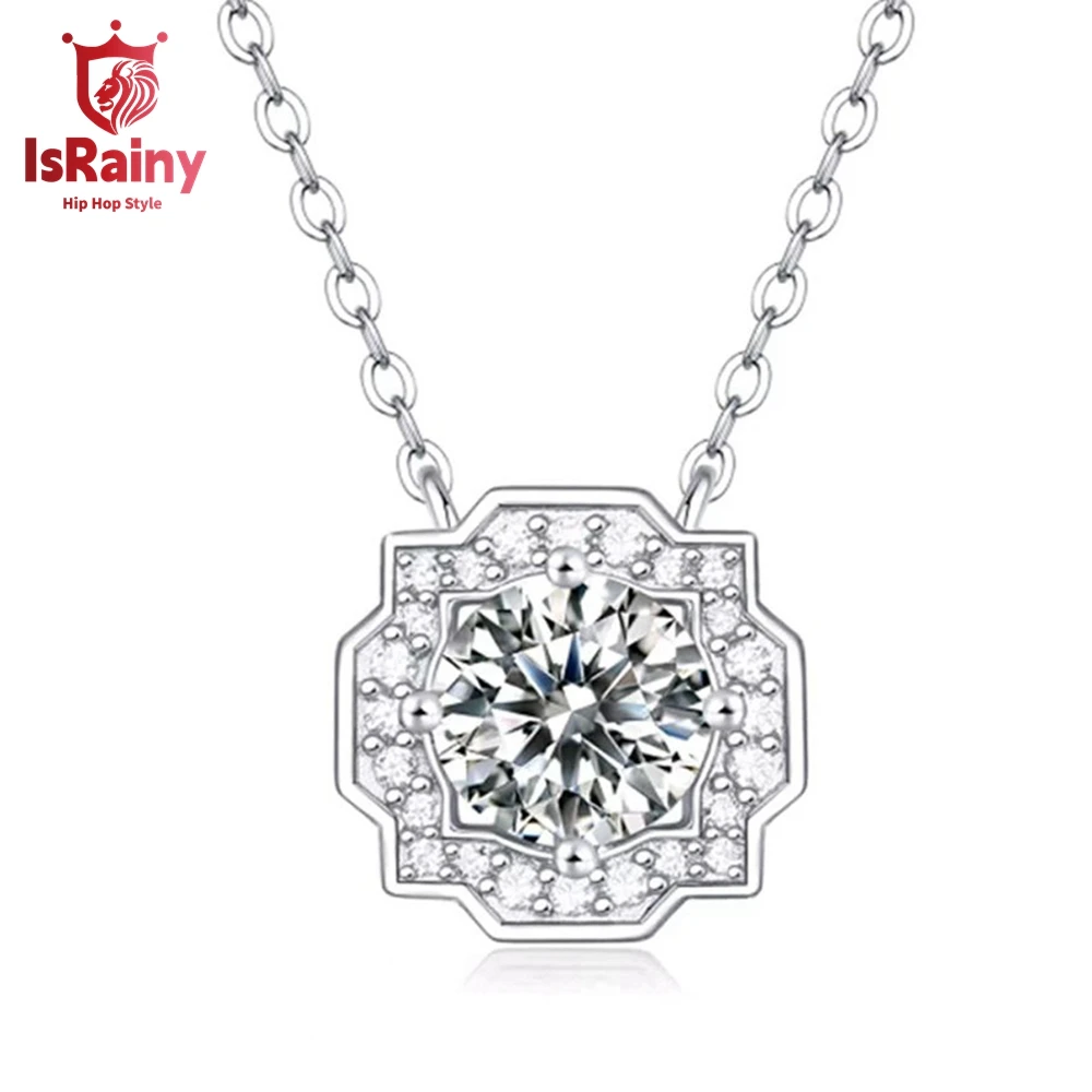 IsRainy Hip Hop Rock 100% 925 Sterling Silver Sparkling GRA Moissanite Diamond Pendant Necklaces Fine Jewelry for Women Men Gift