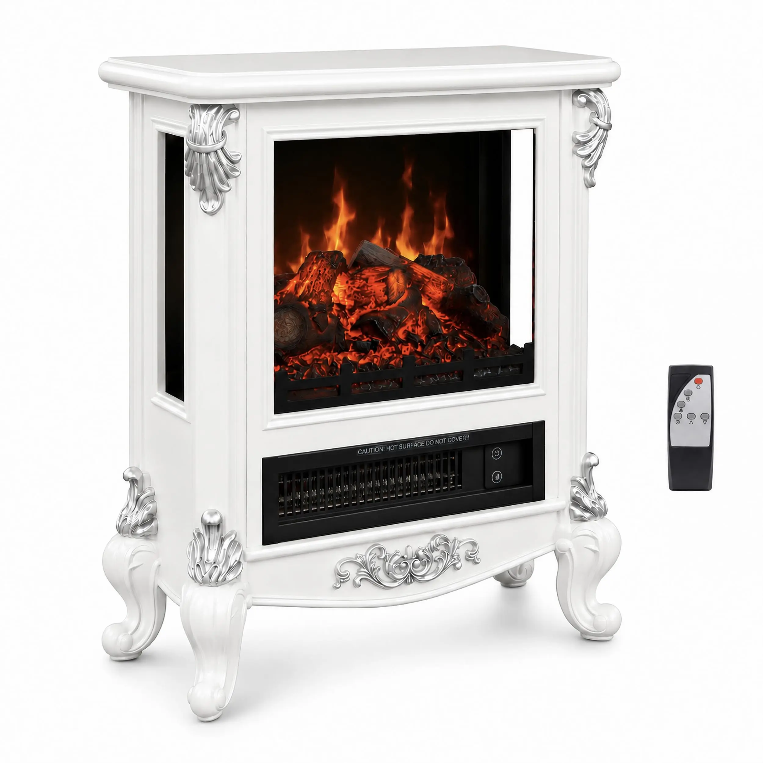 Electric Fireplace Stove with Remote, 1500W Indoor Heater for Room | 15-Level Thermostat, 4-Color Flame, Ultra Quiet