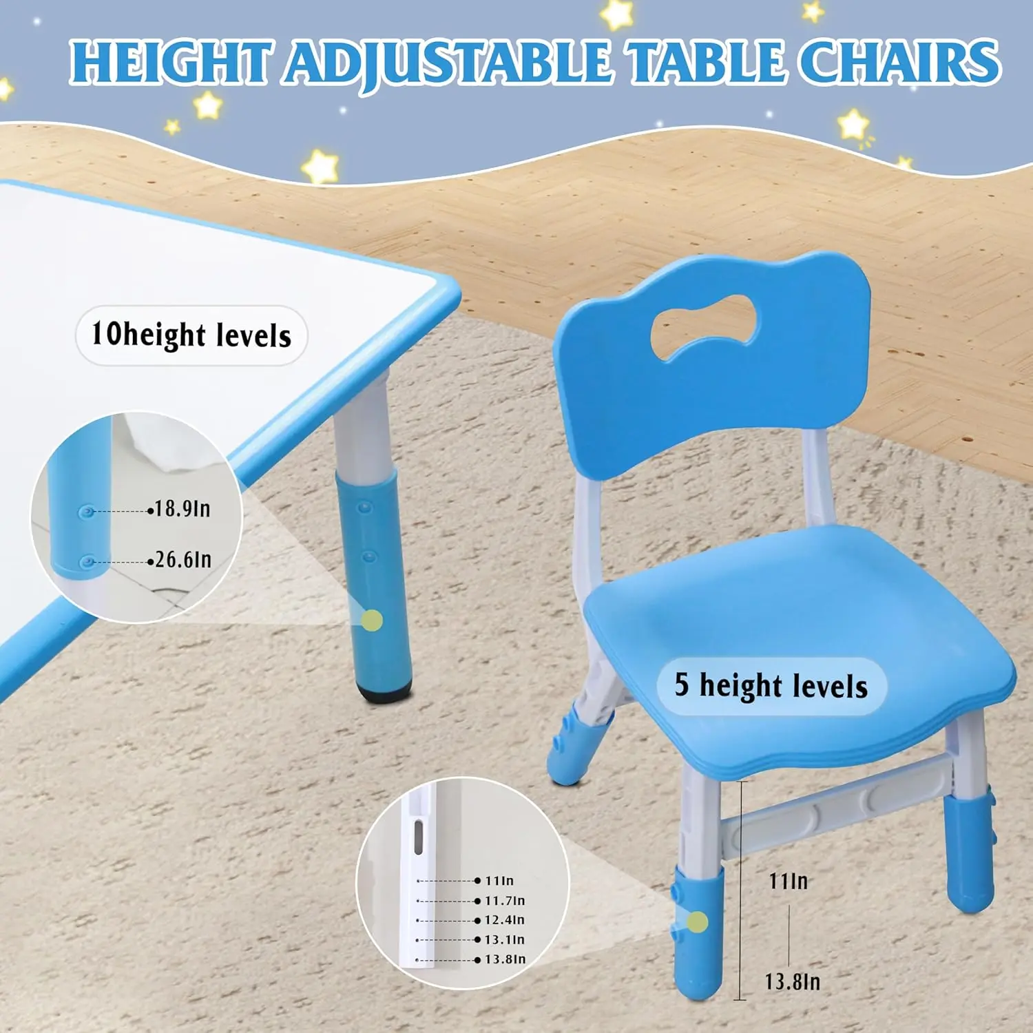 طقم طاولة أطفال و6 كراسي مع سطح مكتب جرافيتي، طقم أثاث للأطفال الصغار، غير قابل للانزلاق، مكتب دراسة للأطفال، طاولة طعام، Hei #3