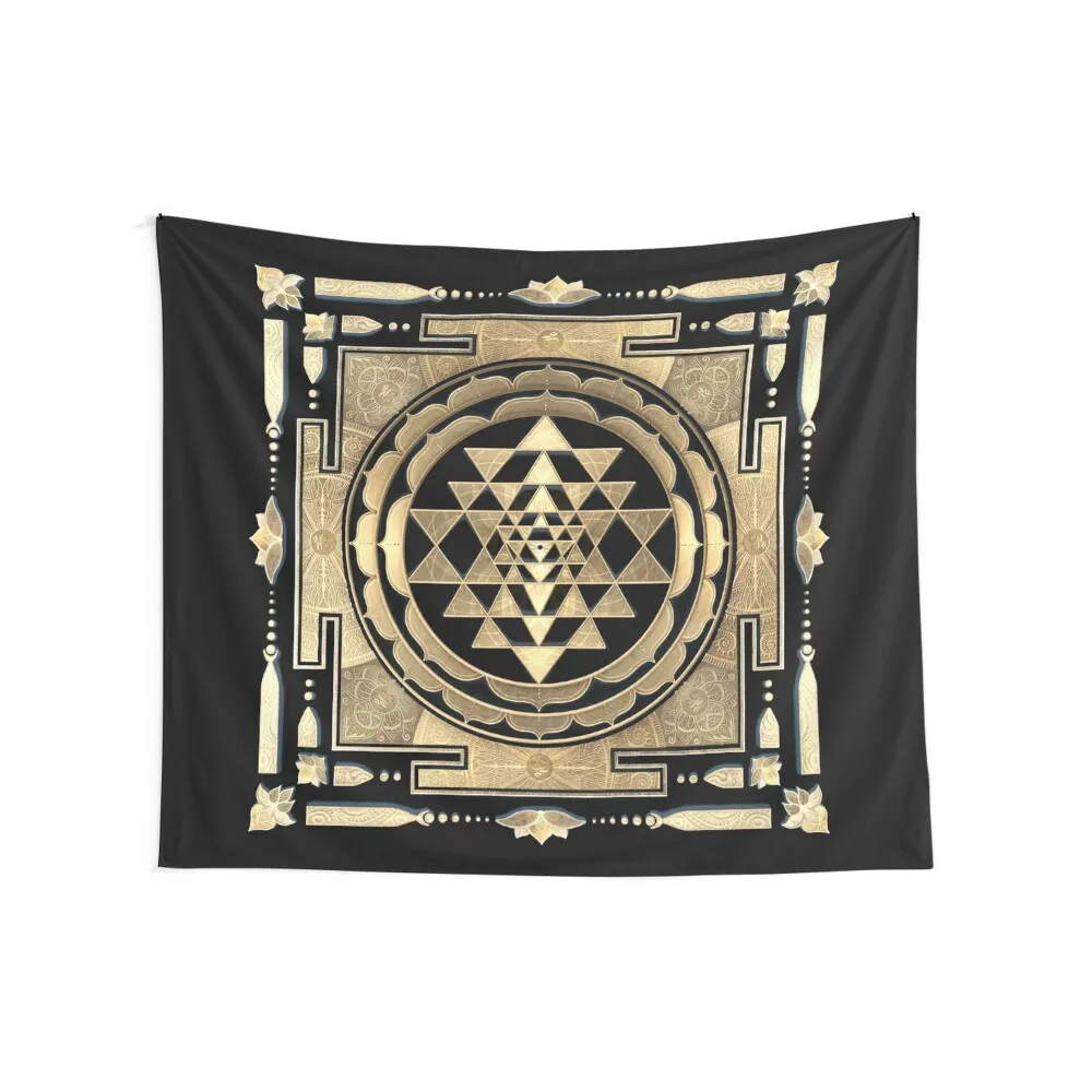 GOLDEN SRI YANTRA (jet black background) Tapestry Home Decorations Room Decor Nordic Home Decor Tapestry