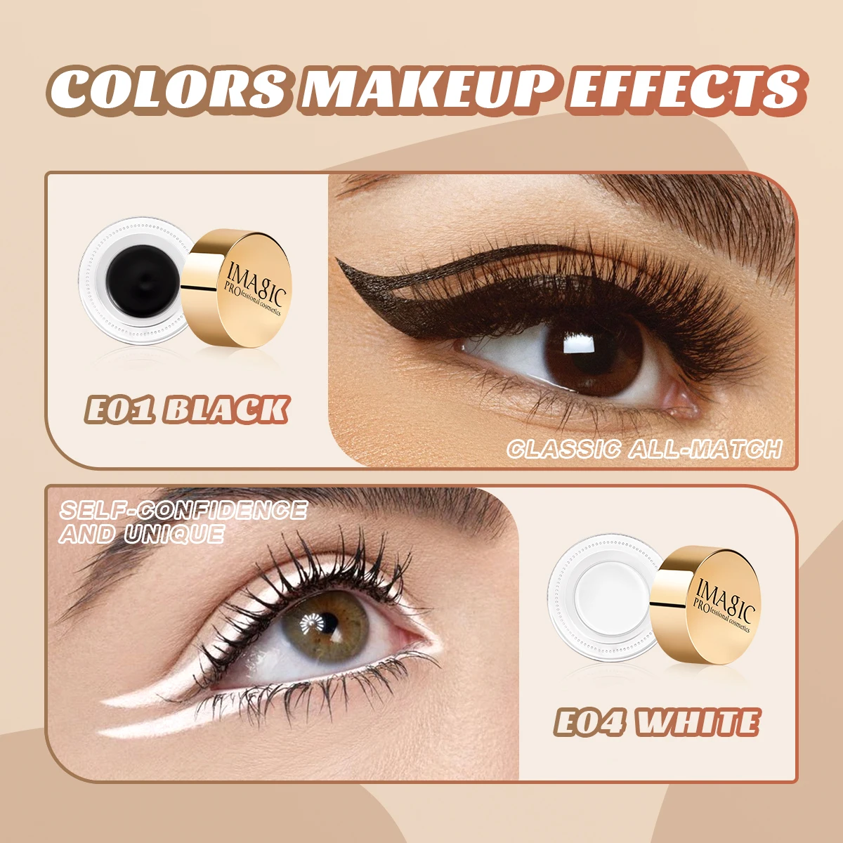 IMAGIC Eyeliner Waterproof Eyeliner Gel Makeup Cosmetic Gel Eye Liner With Brush 24 Hours Long-lasting Eye Liner Kit