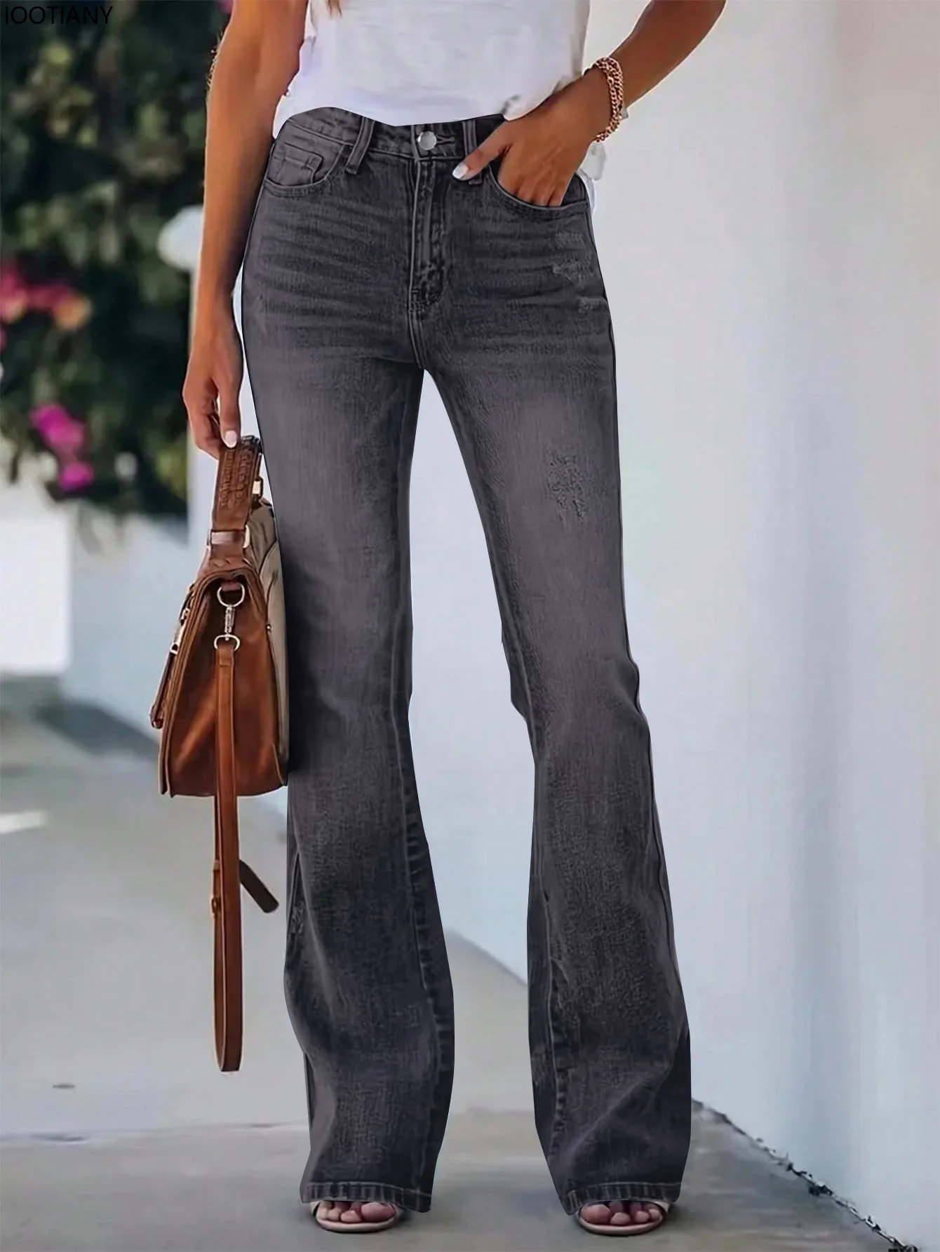 New Popular Elegant Girl Solid Color Jeans High Waist Flared Jeans Denim Trousers High Waist Elastic Flared Jeans For Women 2025