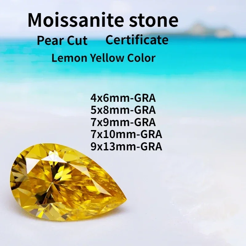 

L-Moissanite Stone Lemon Yellow Color Pear Cut Lab Grown Gemstone for Diy Advanced Jewelry Making Materials with Certificate