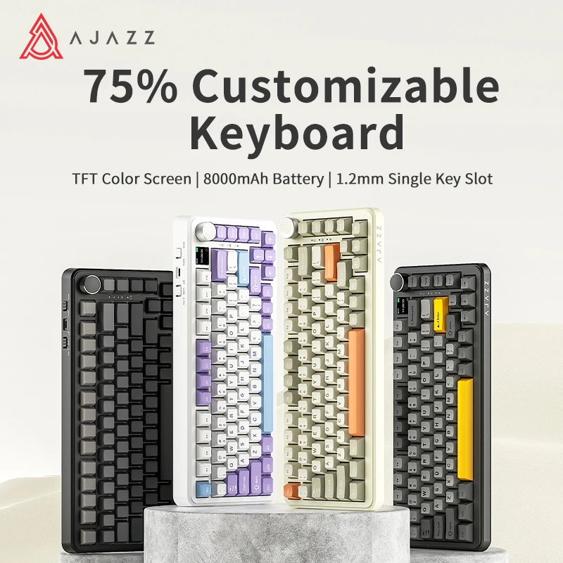 Ajazz AK820 MAX PLUS Mechanische Gaming-Tastatur mit TFT-Farbdisplay, 8000mAh Akku und Hot-Swap-Tasten