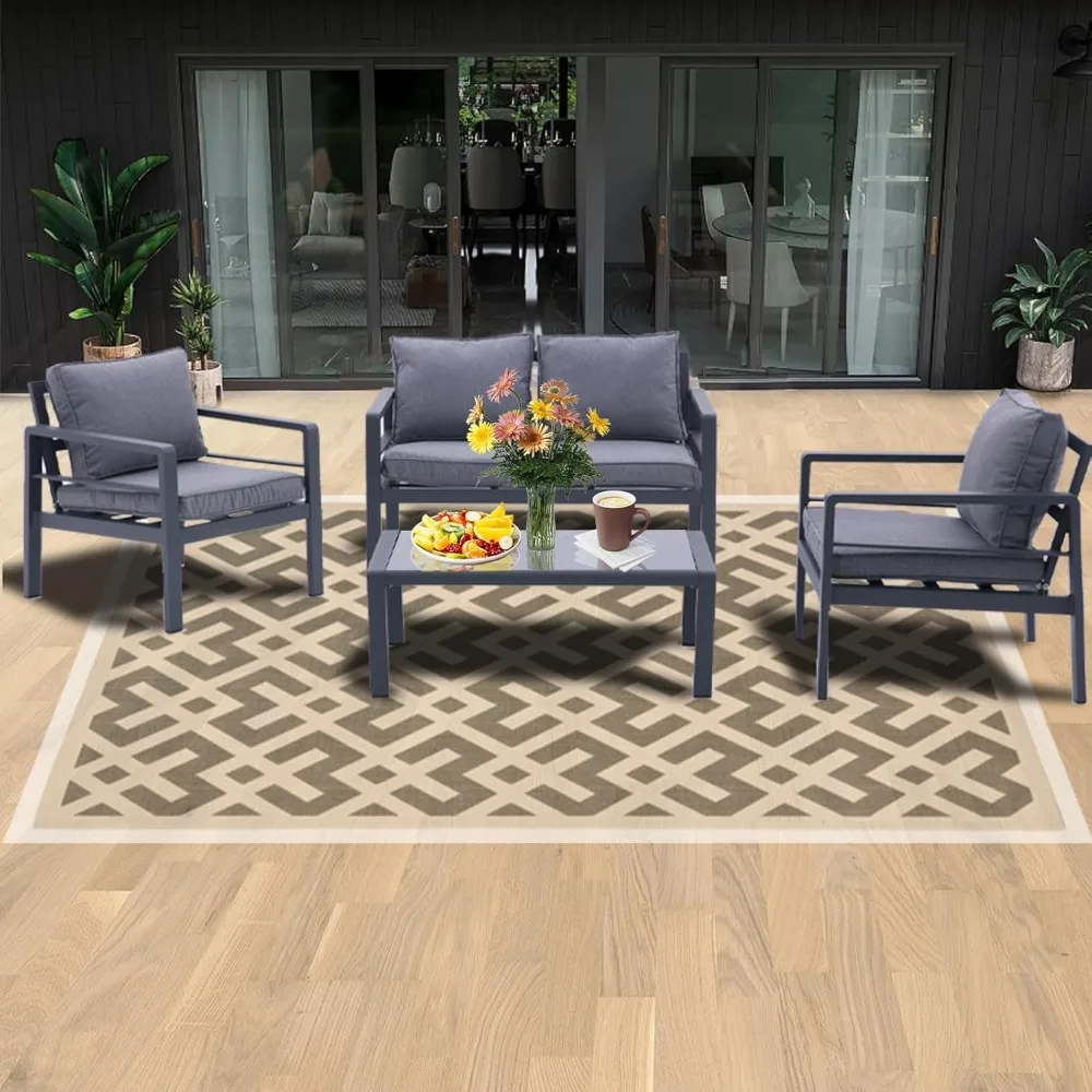 Aluminium-Terrassenmöbel-Set für den Außenbereich, 4-teiliges Terrassen-Sectional-Gesprächs-Chat-Sofa, modernes Sitzset mit Couchtisch