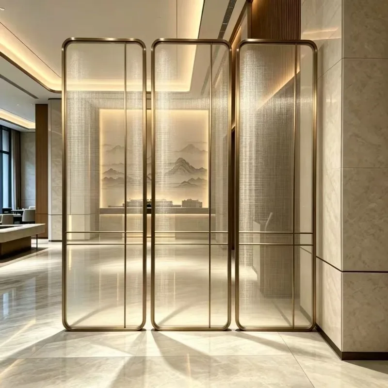 Chinese Style Stainless Steel Wire Mesh Glass Partition, Decor Screen for Hotel, Club, Restaurant Front Desk & Sales Hall