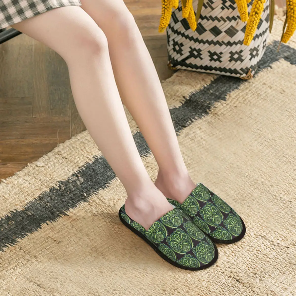 Custom Green Cthulhu Octopus With Tentacles And Teeth Slippers Memory Foam Warm Soft Women House Slipper Bedroom Cozy Shoes