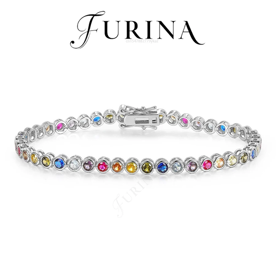 Furina 18K مطلية بالذهب قوس قزح محظوظ سوار فاخر نمط أعلى مجوهرات 5A الصف الملونة الزركون لصديقة عاشق هدية مثالية #1