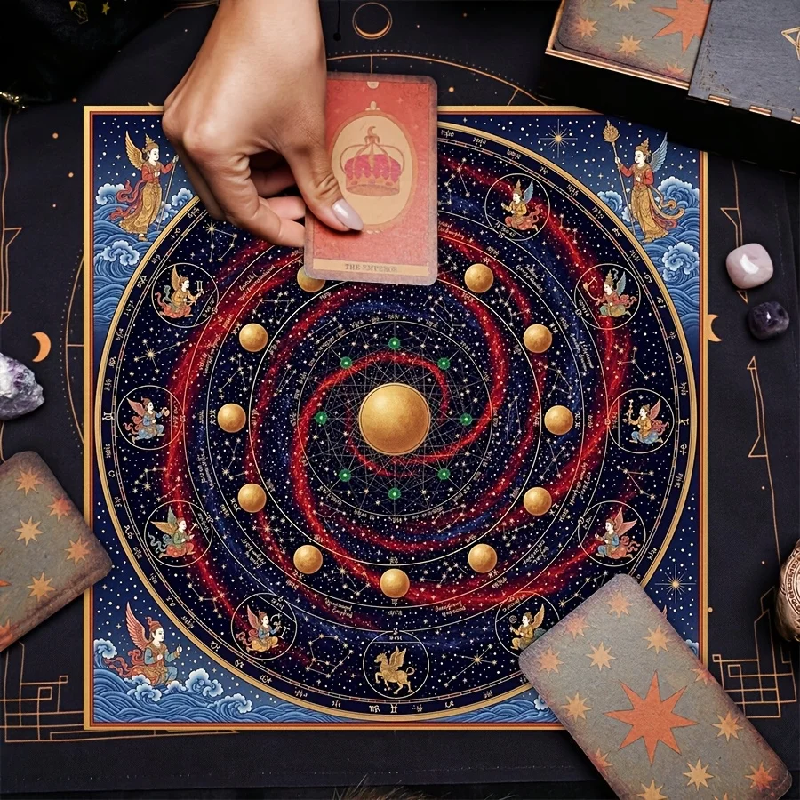 Cosmic Tarot Astrology Tablecloth Mat Zodiac Divination Cloth Mystical Tarot Spread Boho Decor 60x60cm Premium Gift
