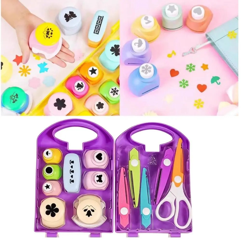 Small Size DIY Puncher Craft Set Plastic with Storage Box Hole Punch Manual DIY Projects Shape Cutters
