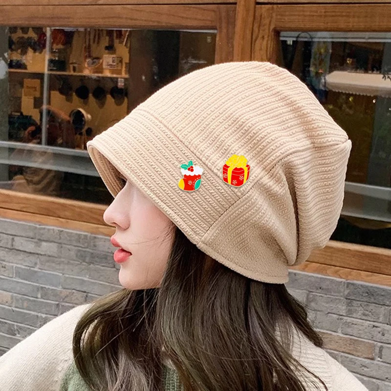 6 Styles Cute Cartoon Christmas Brooches Candy Canes Snowflake Snowman Stocking Sock Shaped Enamel Pins Xmas Gift