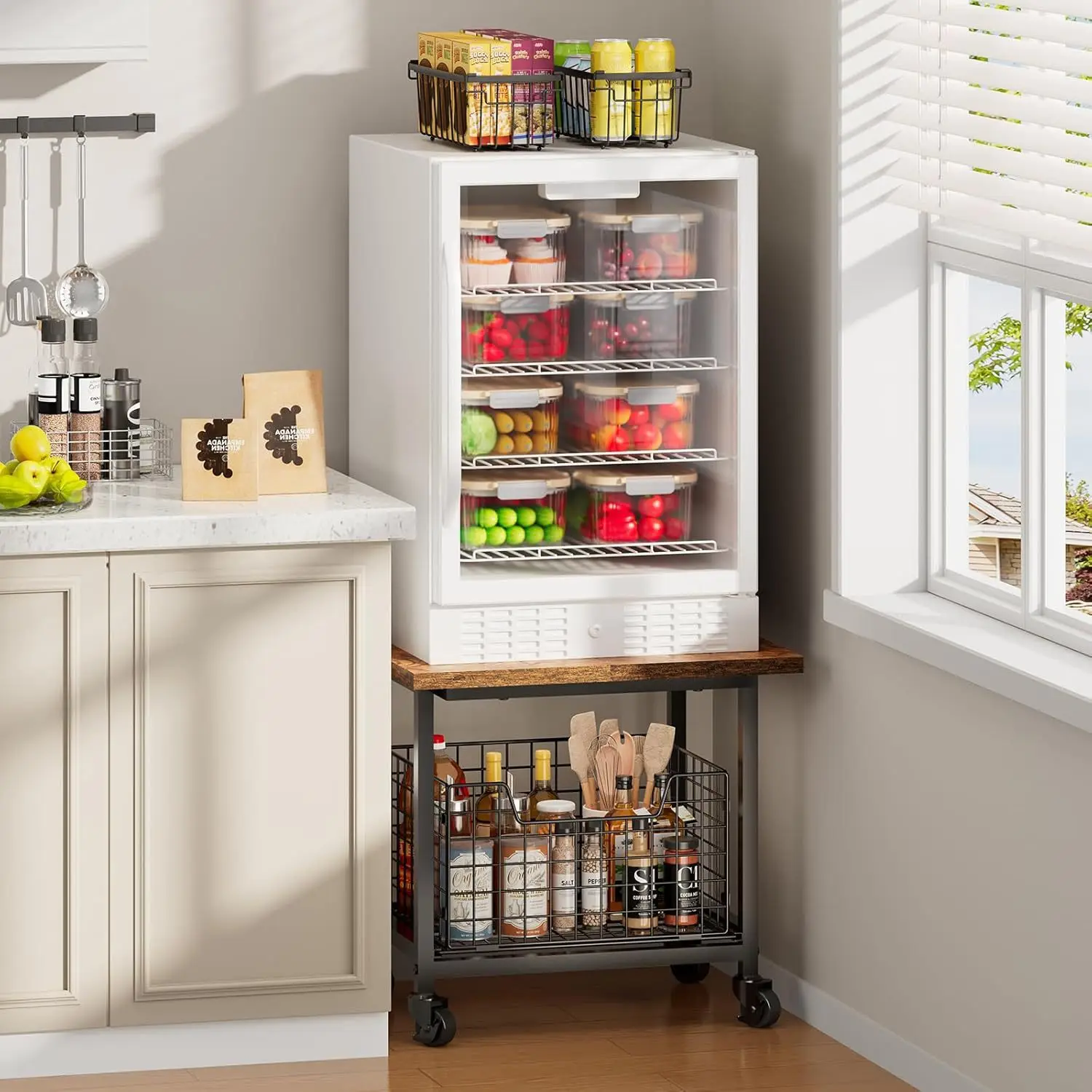 Mini refrigerator rack with storage rack, refrigerator cabinet with beverage refrigerator table maximum