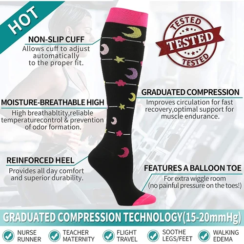 Imagen 2 del producto Calcetines de compresión médicos para hombre y mujer, medias elásticas para circulación sanguínea, hinchazón, para exteriores, maratón, Fitness, viajes, deportes voladores