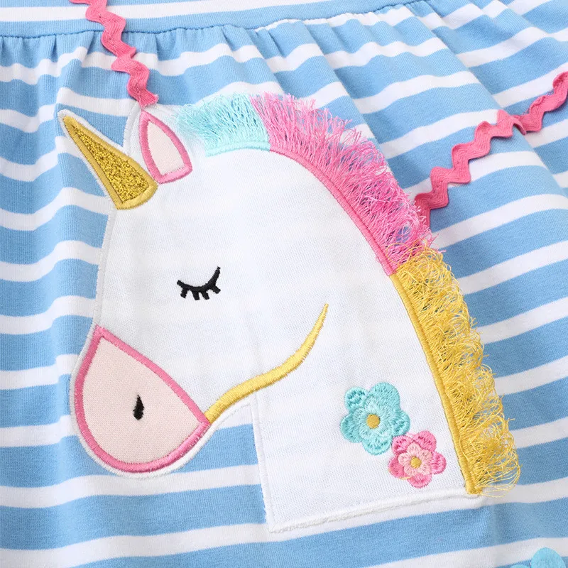 Jumping Meters 2-8T Princess Girls Dresses For Summer Children\'s Clothing Striped Unicorn Baby Birthday Dresses Kids Costume