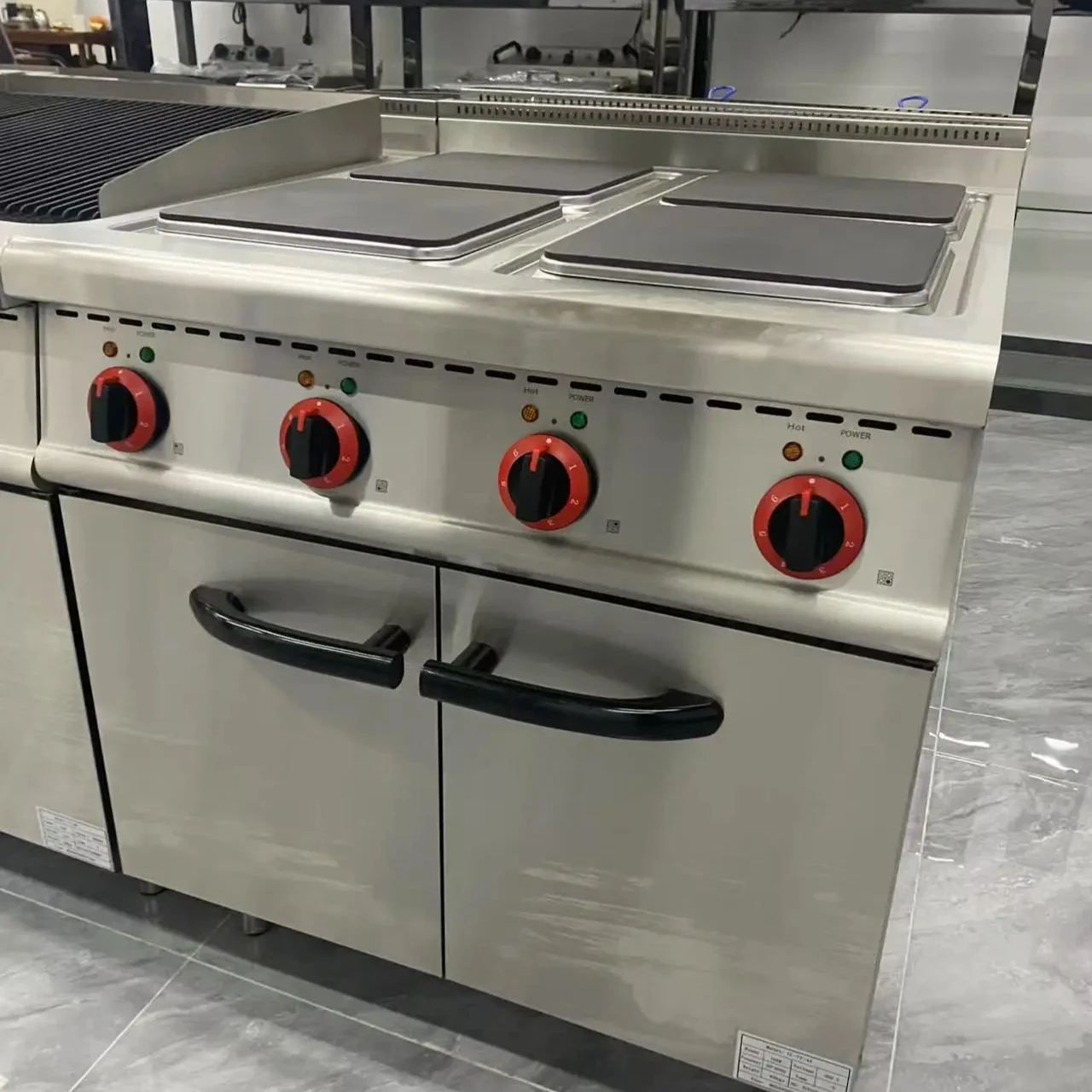 Industrial Electric 4-head Stainless Steel Square Cooking Stove With Cabinet Commercial Use Bakery Hot Plate Cooker For Sale