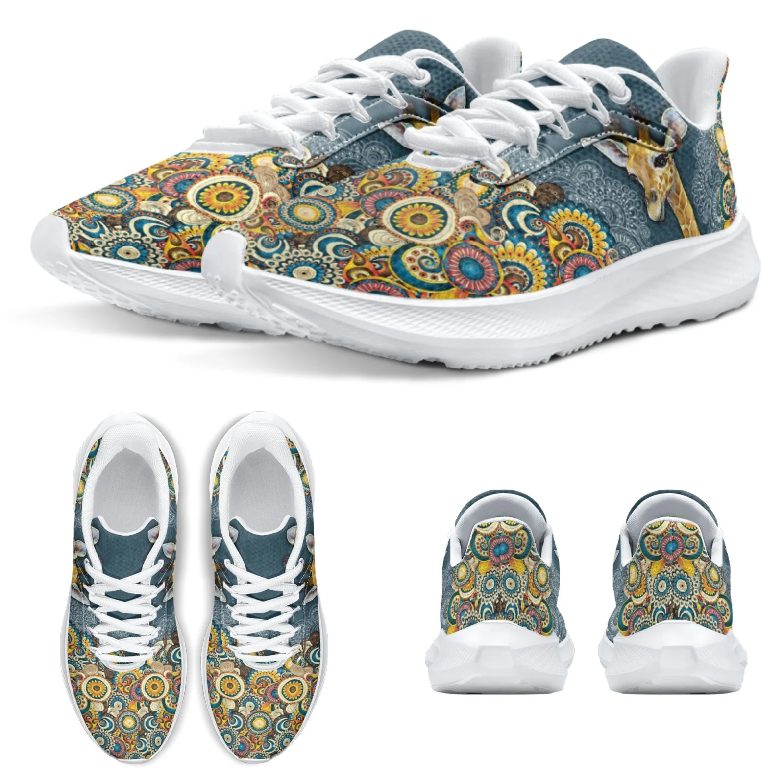 INSTANTARTS Hot Selling Bohemian Giraffe Running Shoes Boho Animal Print Women's Shoes Comfortable Casual Sneakers Zapatos Mujer