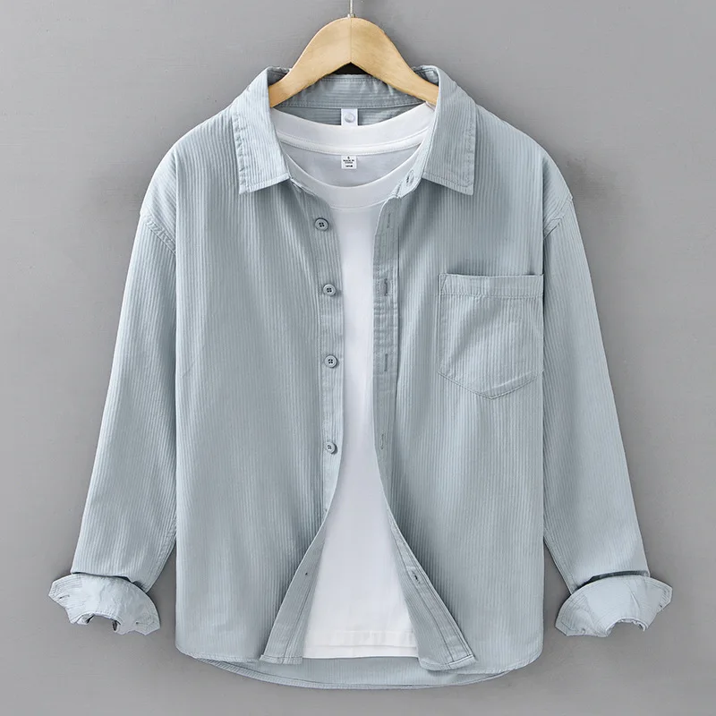 

Men's Casual Long-Sleeve Shirt for Spring/Fall Versatile Loose Fit 100% Cotton Shirt with Stripes/Solid Colors Youthful Basic