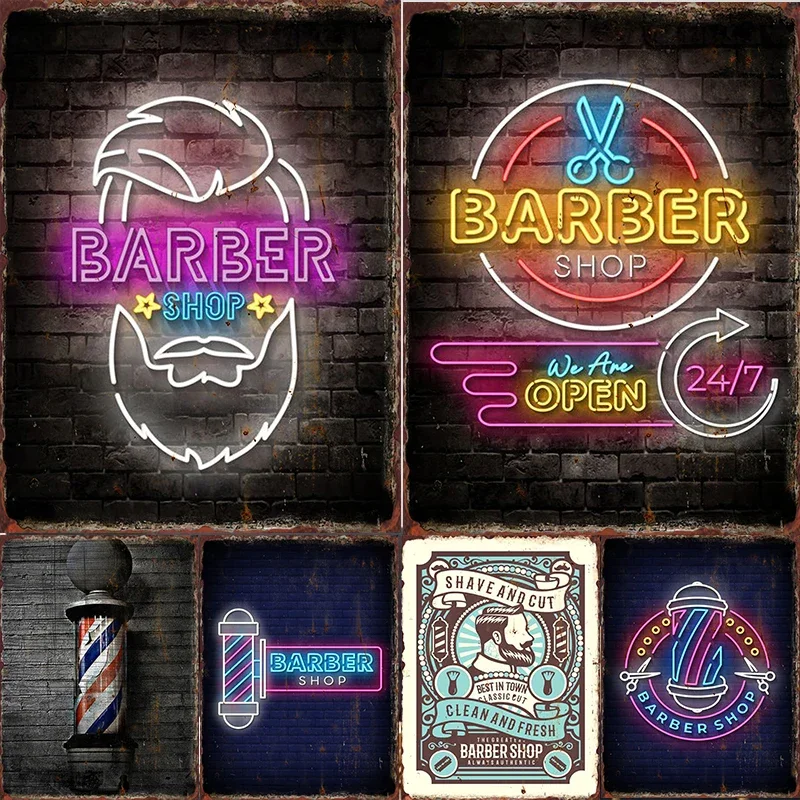 Barbershop Poster Barber Shave Beard Metal Tin Sign rotante Colorful Light Pattern Iron Art Board Barberies Wall Decor placca