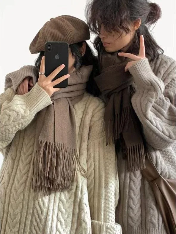 

Свободный круглый свитер для пар, осенне-зимний, в японском ретро-стиле, вязаный, молодежный, повседневный, длинный, трикотажный