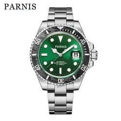 Parnis 40mm Sapphire Glass Automatic Green Dial Luminous Marker Carbon FiberBezel Men Boy Luxury Watch