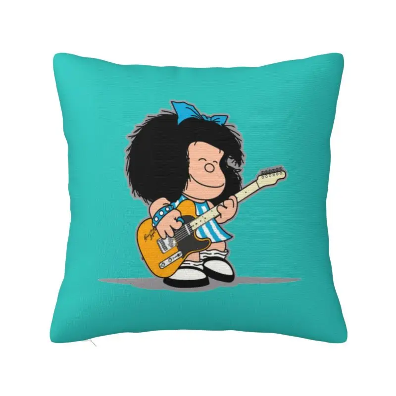 Custom Mafaldas Playing Her Guitar Cushion Covers Quino Kawaii Cartoon Velvet Nordic Throw Pillow