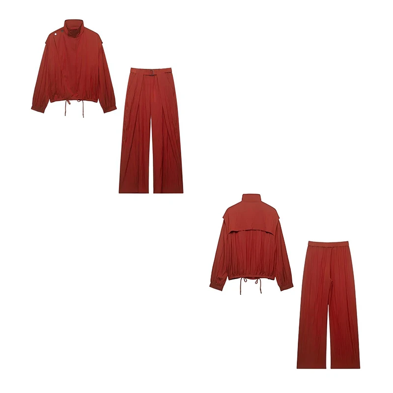 Guobioziy Women's Red Coat Suit 2026 Spring-Autumn Collection French Daily Casual Fashion Slim Fit British Street Classic Style