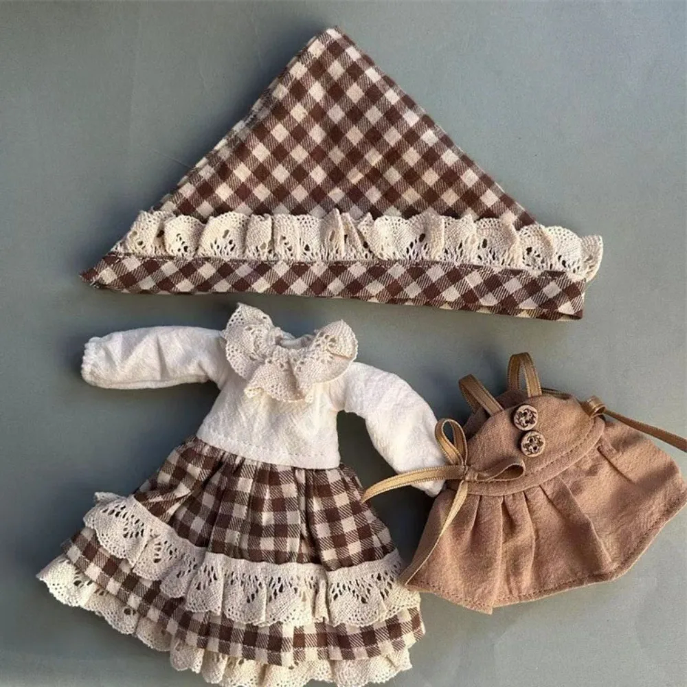 

Countryside Style Doll Skirt Clothes Set with Beret Cute Mini Lace Suspender Skirt Shirt for ob22 ob24 azone Dolls