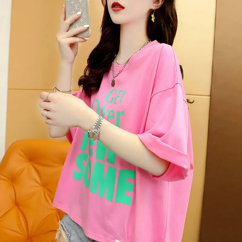 Pink Crop Top Aesthetic Aesthetic T Shirt Women\'s T-shirt for Summer Pulovers Short Sleeve Graphic Casual Korean Anime Clothes