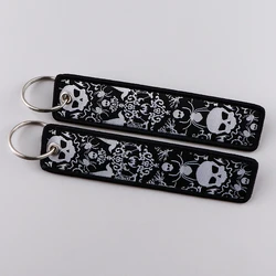 Skull Key Fobs Punk Embroidered Key Tags Keychains for Women Men Car Keyring Accessories Fashion Jewelry Halloween Gift