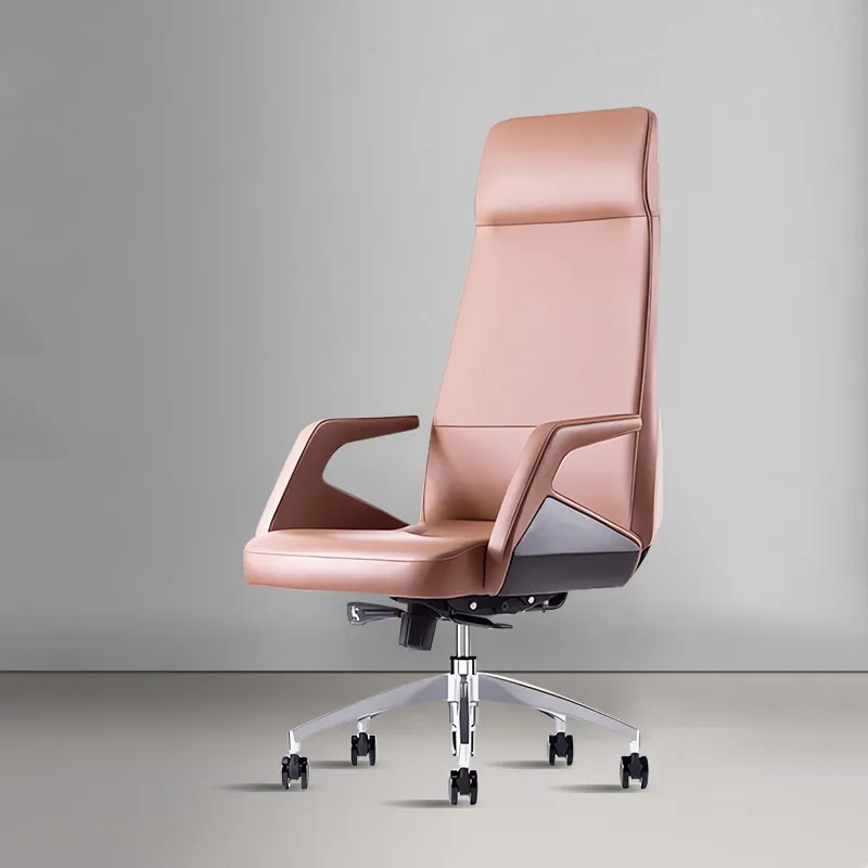 Luxury leather executive office chair, Italian rotating reclining function five-star aluminum alloy base chair