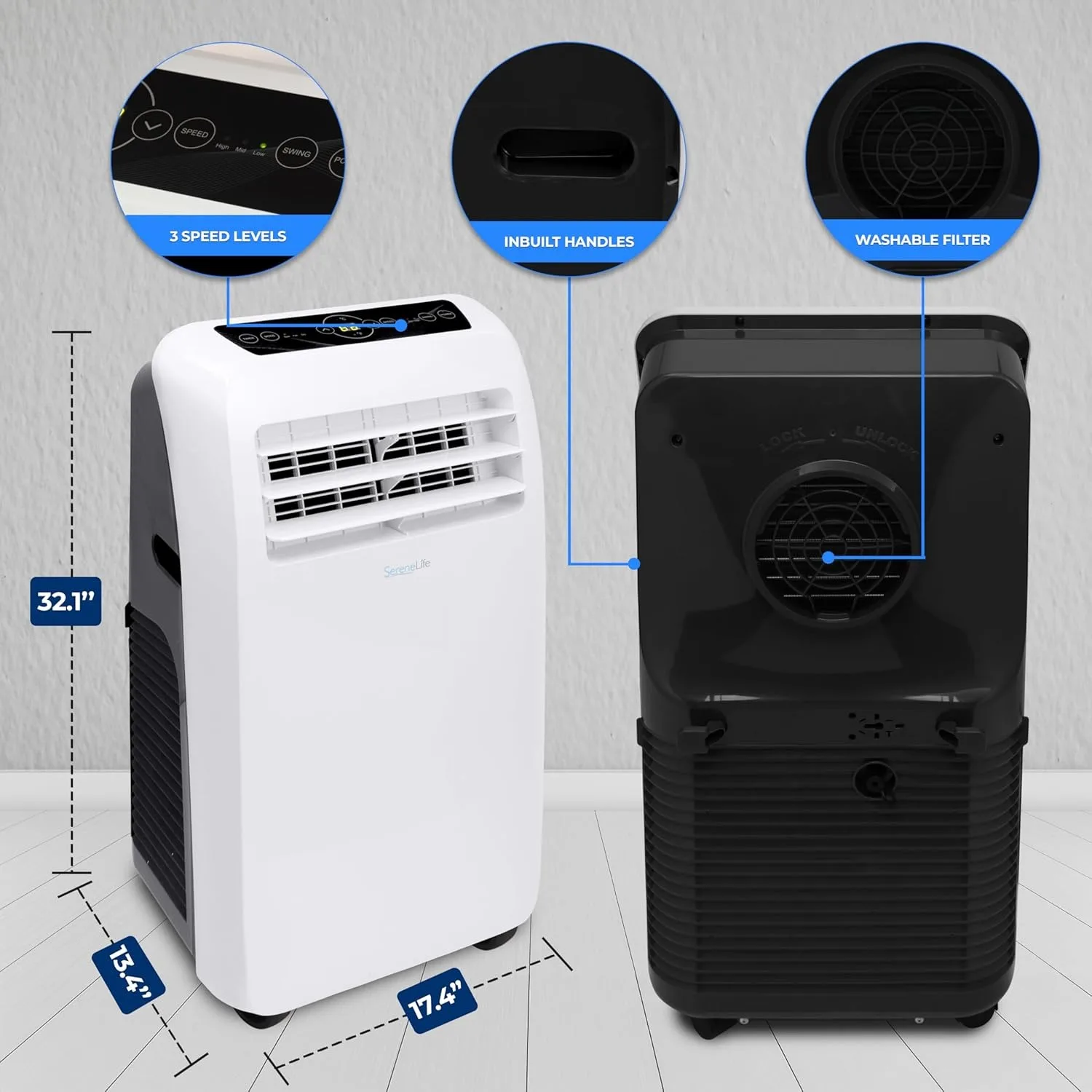 NEW Small Air Conditioner Portable 10,000 BTU w/ Built-in Dehumidifier - for 450 sq ft -Remote Control, Window Mount Exhaust Kit