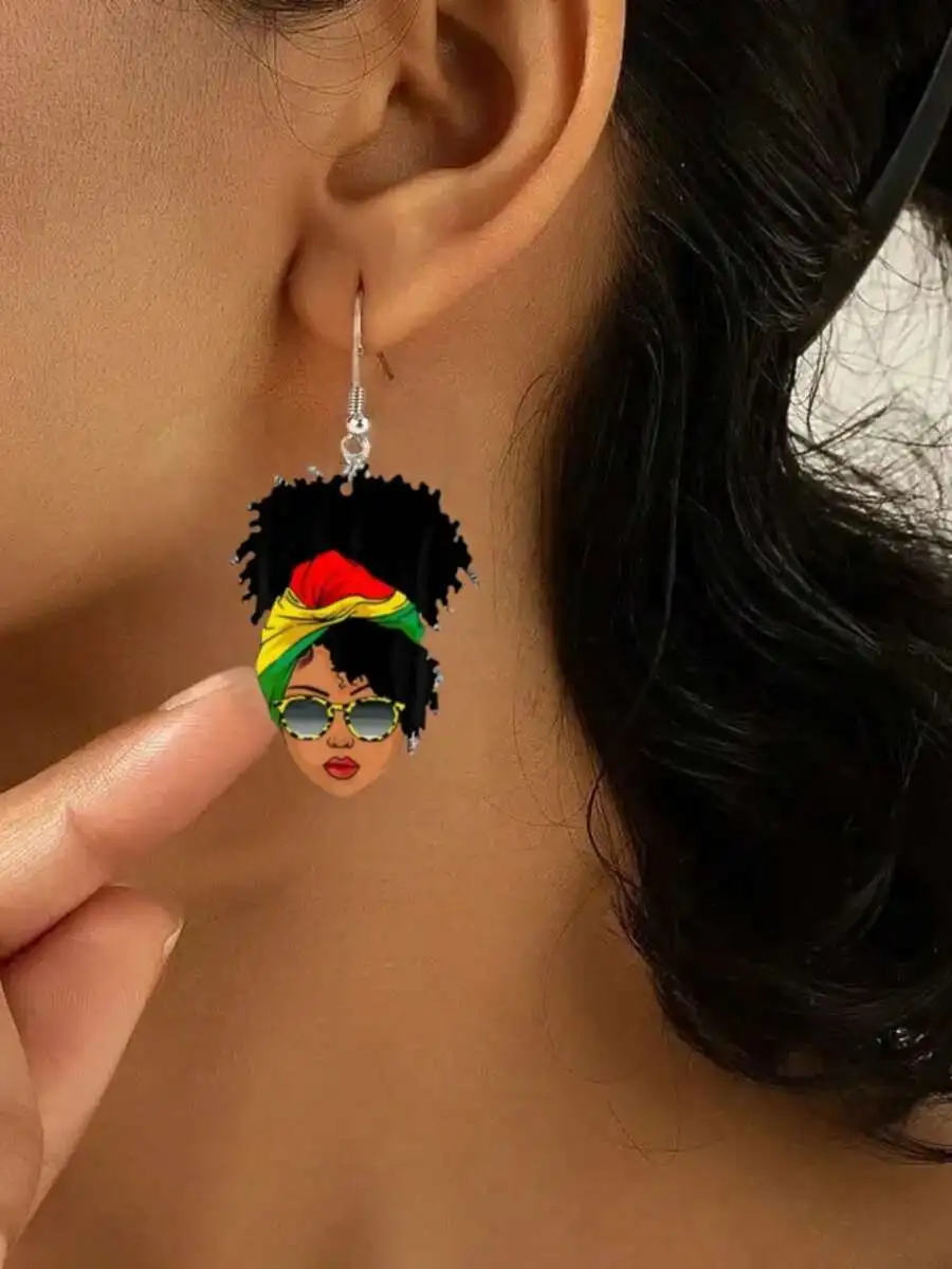 

Vibrant African-Inspired Acrylic Dangle Earrings With Stainless Steel Hooks, Lightweight Chic Jewelry For Everyday And