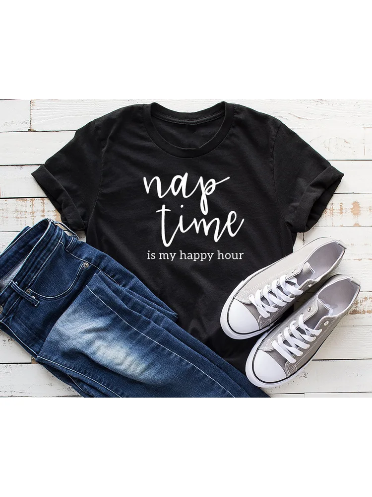 

Funny Toddler Mom Quote TShirt Nap Time Is My Happy Hour Mom Life Shirts with Sayings Summer Fashion Casual Tops Tees Clothes