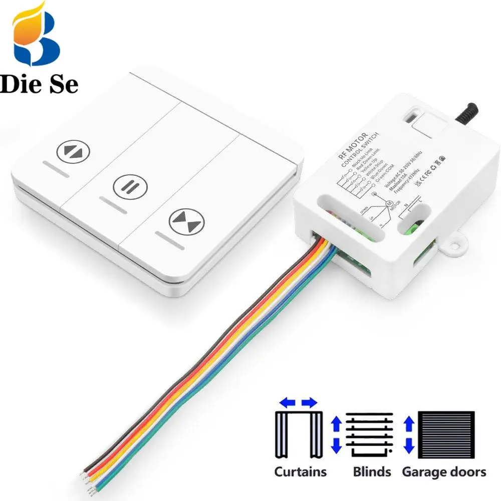 Wireless Switch AC 110V 220V Roller Shutter Motor Receiver Connectable Limiter Rf Wall Panel Transmitter for Garage Door Control