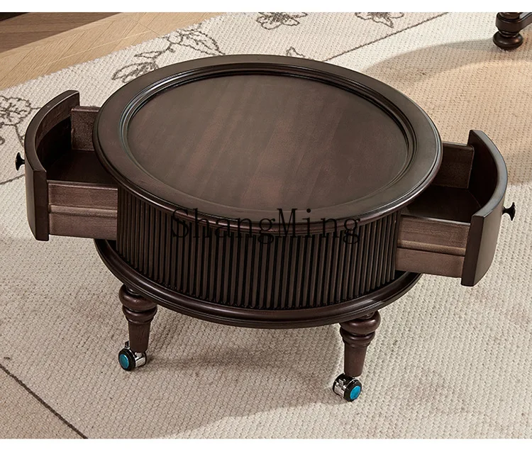 

DSA household new retro round solid wood coffee table combination medium and ancient simple round coffee table