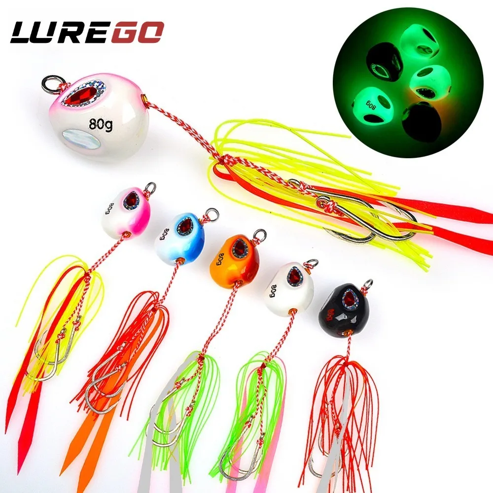 1PC  60-200g Slow Jigging Metal Lure All-Water Column Sinking Bait with Hook Rig – Tail Color Random for Saltwater Fishing