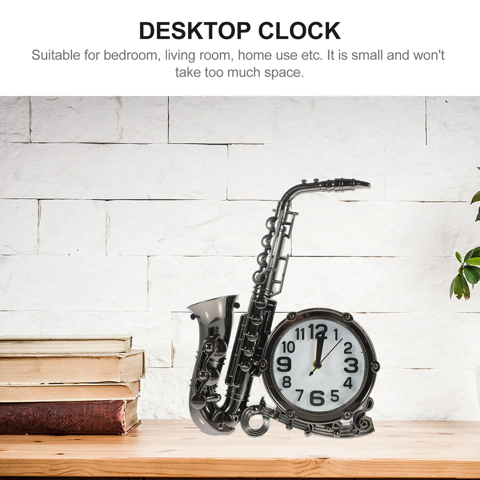 Modern Retro Saxophone Alarm Clock Unique Simple Design Decorative Desktop Clock for Bedroom Living Room Home Office Small Gift