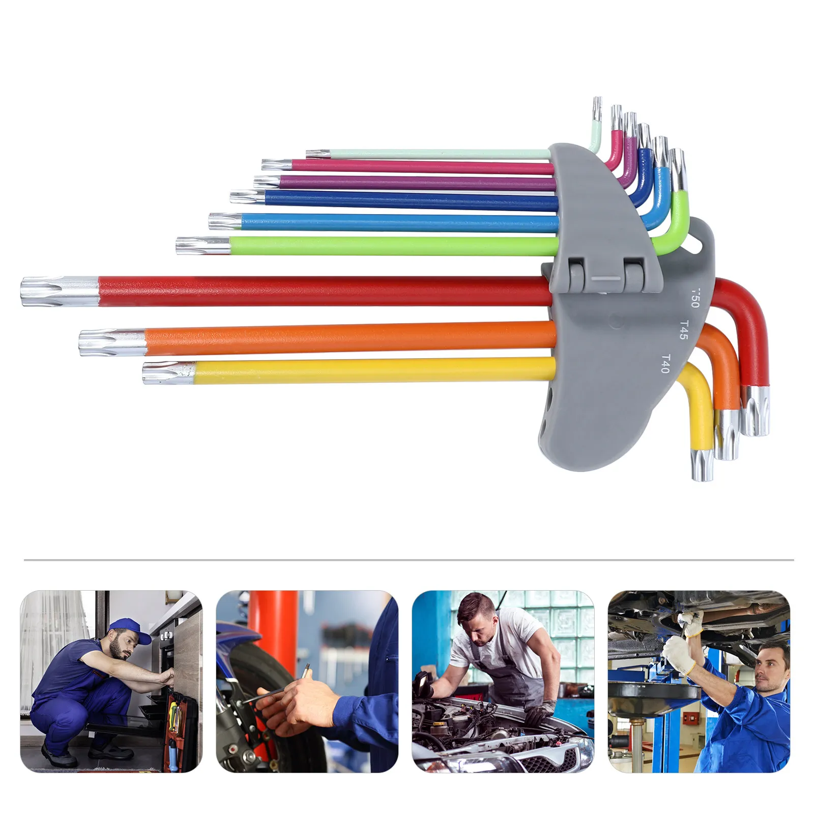 

Набор из 9 цветных стальных шестигранных ключей с утолщенными рукоятками, многофункциональный ремонтный комплект для обслуживания автомобилей
