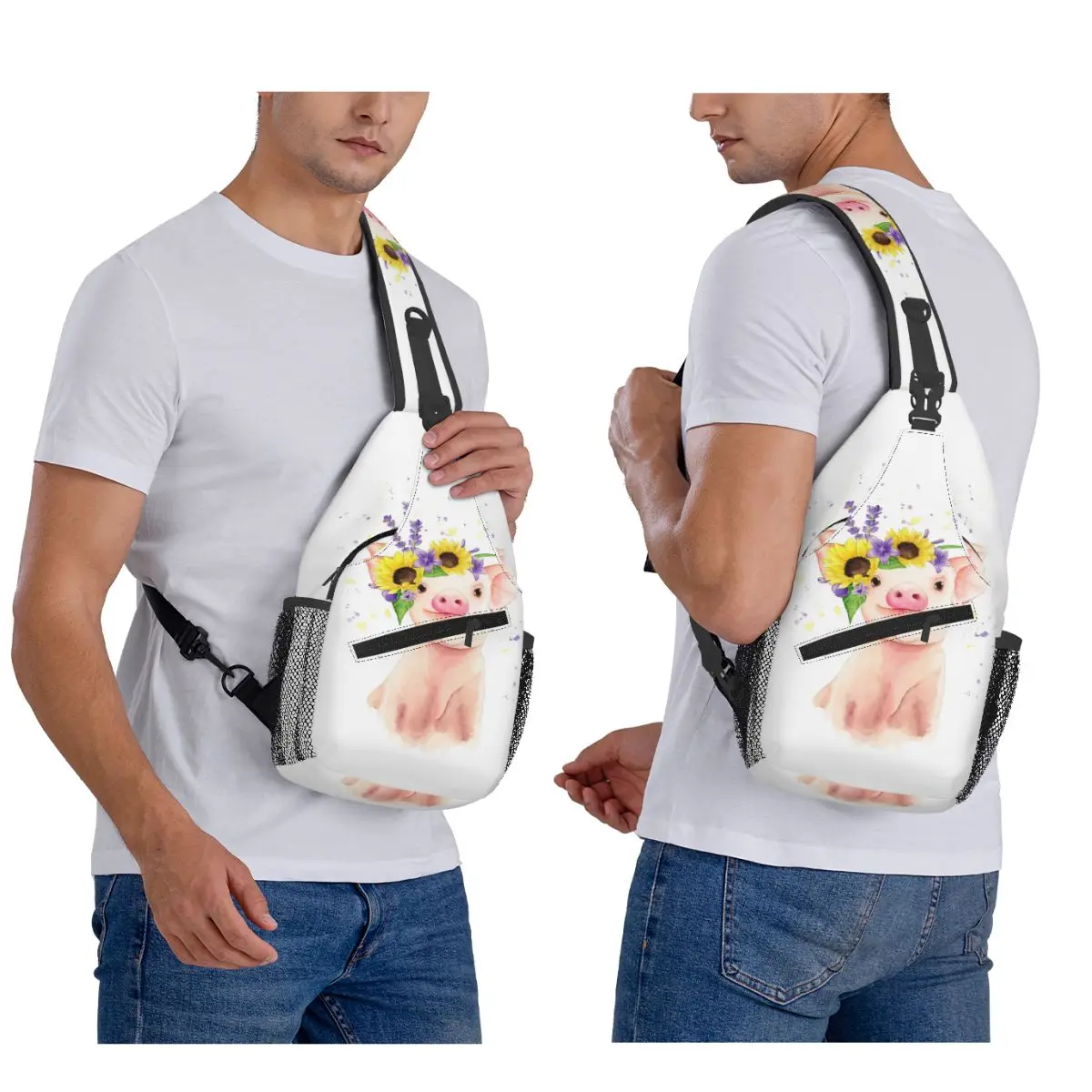 Funny Pig Surround By Sunflower Chest Bag Men Sling Crossbody Backpack Chest Bag Travel Hiking Daypack Shoulder Bag