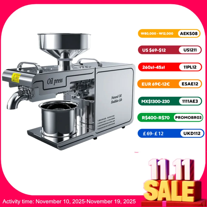 

Машина для масла 7-11 кг/ч, автоматический холодный пресс, высокоскоростной экстрактор масла, контроль температуры, пресс для арахисового кокосового масла