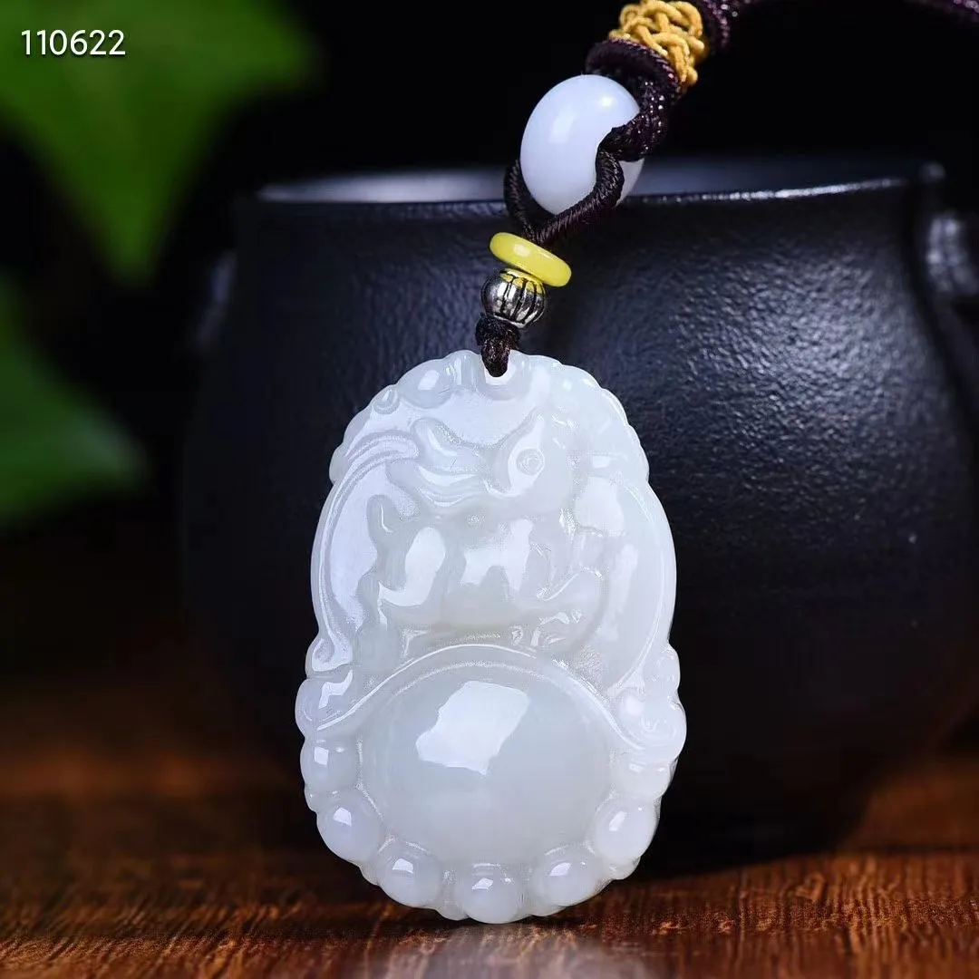 

Natural 100% real white hetian jade carve Chinese zodiac rabbit pendant jewellery Handle piece for men woman gifts good luck