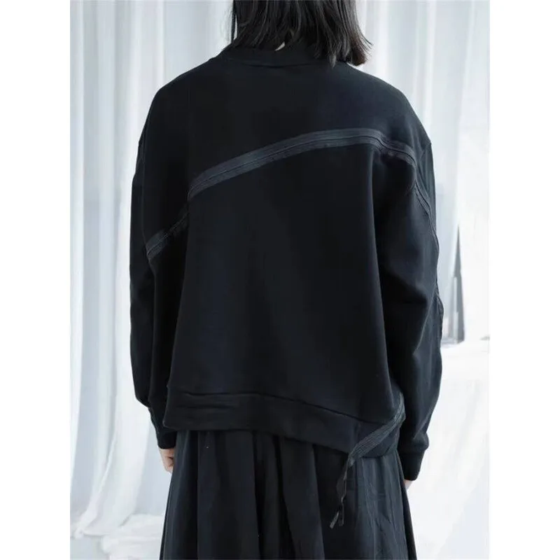 

New T-Shirt Men's Autumn Long Spring Sleeve And Personality Zipper Design Loose Round Collar Casual Pullover Large Size Hoodie